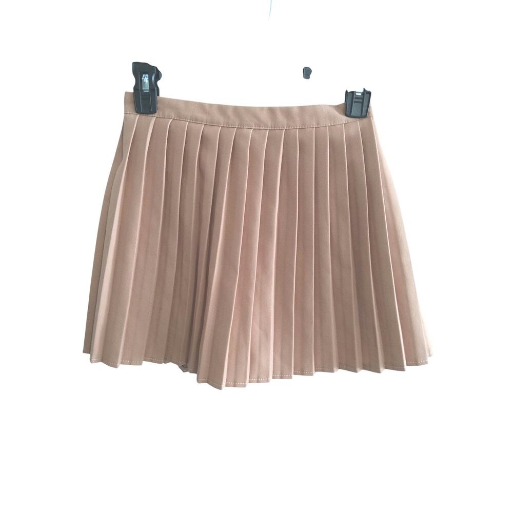 Academia pleated mini skirt tan sz Sm schoolgirl steampunk varsity attch shorts